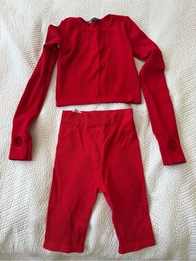 ZARA Red Ribbed Two-Piece Crop Top & Bike Shorts Set